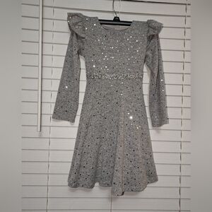 Rare Editions Girls Gray Sparkle Long Sleeved Dress. Size 5 EUC